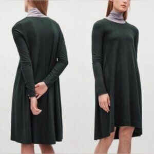 COS Women's Wool Contrast‎ Panel Front Green  Jersey Knit Dress Size M